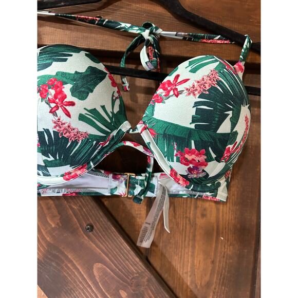 Victorias Secret 34D Swim Bombshell Add-2-Cups Push Up Bikini Top Bra Blue Palm - Picture 5 of 5